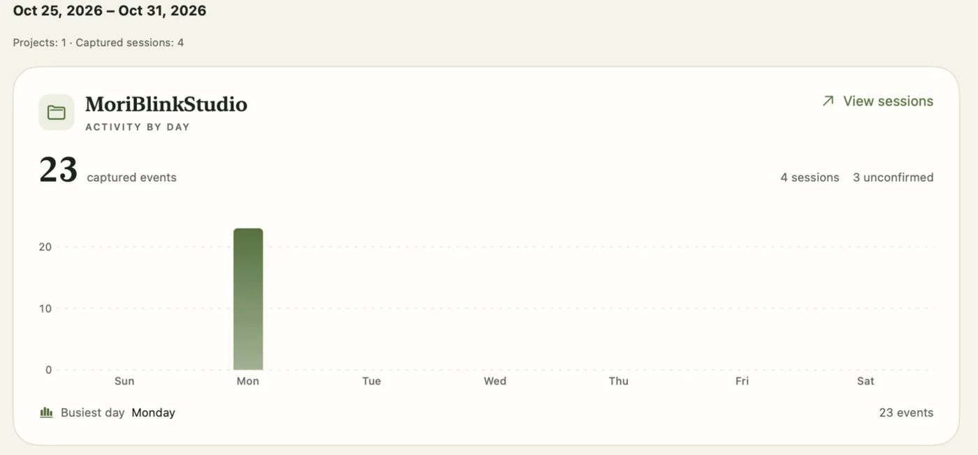 Work journal showing a week of captured activity for one project.